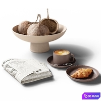 Decorative set 77 Coffee and newspaper 3D Model Corona