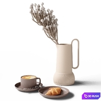 Decorative set 77 Coffee and newspaper 3D Model Corona