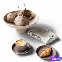 Decorative set 77 Coffee and newspaper 3D Model Corona