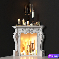 Corner fireplace with candles. Decorative set