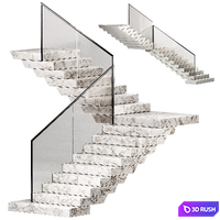 Stairs 3. Stone steps. Metal glass railings. 2 color options - marble and concrete.