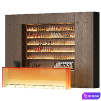 A luminous minimalistic bar with a bar counter