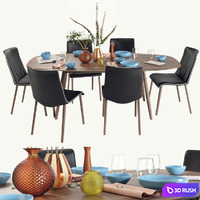 Walter Knoll Moualla Table and Liz Wood chair dining set (vray GGX)