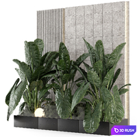 Indoor Wall Big Green Leaf Garden in Concrete Base - Set 1770