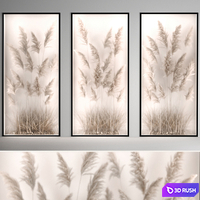 Phytomodule, phytobox and a vertical garden of dried flowers in a niche behind translucent glass dry reeds, cortaderia. Bouquet 284.