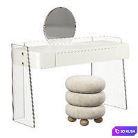 Small Light-toned Wood Makeup Vanity with Standing Mirror