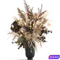 Beautiful lush bouquet of dried flowers in a vase with hydrangea, pampas Lunnik, spikelet, Barberry. 173
