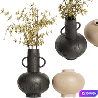 Merriman Black Vase & Terracotta vase set with Dried Plants