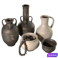 Artisan clay vessels set with ribbed pattern