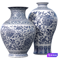 Decorative Italian porcelain ceramic vase,flowerpot, pot,jar with lotus branch pattern