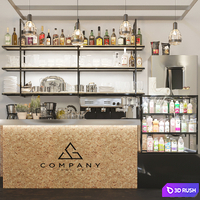 Minimalistic design of a pub with strong alcohol and a coffee machine. Cocktail
