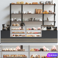 Design project of a coffee point in a minimalist style with a showcase with desserts and sweets. Cafe 3D Model Corona