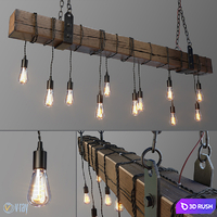 Wood Beam Chandelier With Vintage Style Edison Bulbs