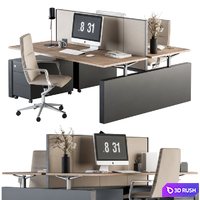 Office Furniture - employee Set Cream and Black 36 3D Model Vray, Corona