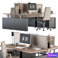 Office Furniture - employee Set Cream and Black 36 3D Model Vray, Corona