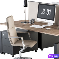Office Furniture - employee Set Cream and Black 36 3D Model Vray, Corona