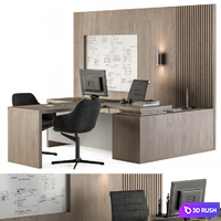 Office Furniture - Manager Set Table with Whiteboard 38 3D Model Vray, Corona