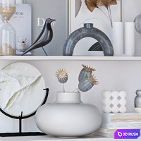 Shelves with decor 3D Model Vray, Corona