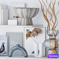 Shelves with decor 3D Model Vray, Corona