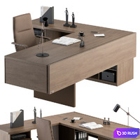Boss Desk Wood and MDF - Office Furniture 243 3D Model Vray, Corona