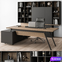Manager Desk and Library Wood and Black - Office Furniture 266 3D Model Vray, Corona
