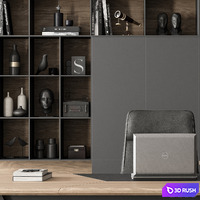 Manager Desk and Library Wood and Black - Office Furniture 266 3D Model Vray, Corona