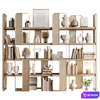Giselle Cabinets - Golden Metal Shelves Decorative With Plants and Book - Metal Rack 10 3D Model Vray, Corona