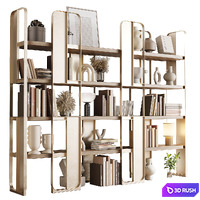 Giselle Cabinets - Golden Metal Shelves Decorative With Plants and Book - Metal Rack 10 3D Model Vray, Corona