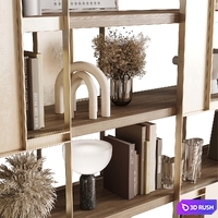 Giselle Cabinets - Golden Metal Shelves Decorative With Plants and Book - Metal Rack 10 3D Model Vray, Corona