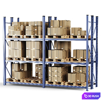 Shelf with boxes 3D Model Vray, Corona
