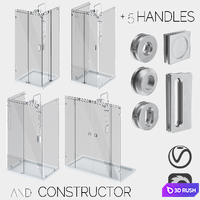 Sliding glass shower cabins, designer and handle set