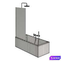 Bath With Shower Screen 3D Model Vray, Corona