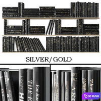 Books black with gold and silver 3D Model Vray, Corona