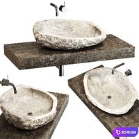 Stone sink on a log countertop