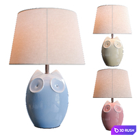 Lighting and Interiors - Hector Owl Table Lamp (blue, cream, pink) 3D Model Vray, Corona