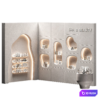 Modular Niche Shelves in the wall. Cosmetics shop. Backlit wavy beauty salon. 3D Model Vray, Corona