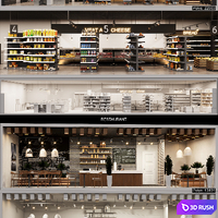 Facade with 20 residential and public low-poly interiors 3D Model Corona