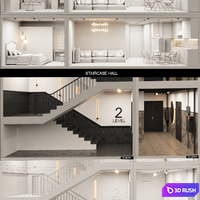 Facade with 20 residential and public low-poly interiors 3D Model Corona