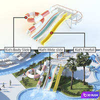 Waterslides: Kid's Body Slide, Kid's Wide slide, Kid's Freefall 3D Model Vray