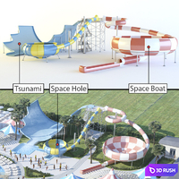 Waterslides: Tsunami, Space Hole, Space Boat. 3D Model