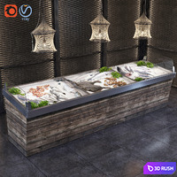 Showcase with fish and seafood 3D Model Corona