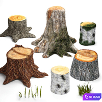 Tree stumps collection &amp; grass 3D Model Vray