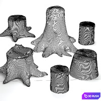 Tree stumps collection &amp; grass 3D Model Vray