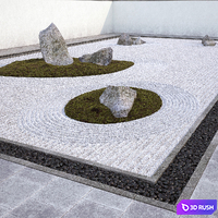 Japanese Zen Rock Garden 3D Model Vray
