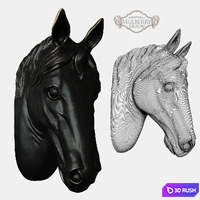 Large Black Horse Head Wall Sculpture 3D Model Vray