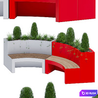 Curved planter bench one 3D Model Vray, Corona