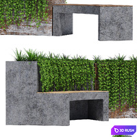 Curved planter bench two 3D Model Vray, Corona