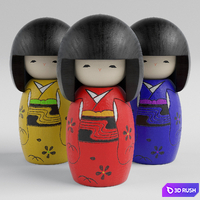 Kokeshi Doll 3D Model Vray
