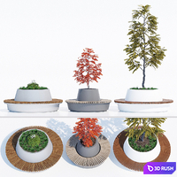 Green circular benches 3D Model Vray, Corona