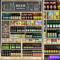 Large shelf in the supermarket with beer and cider 3D Model Vray, Corona